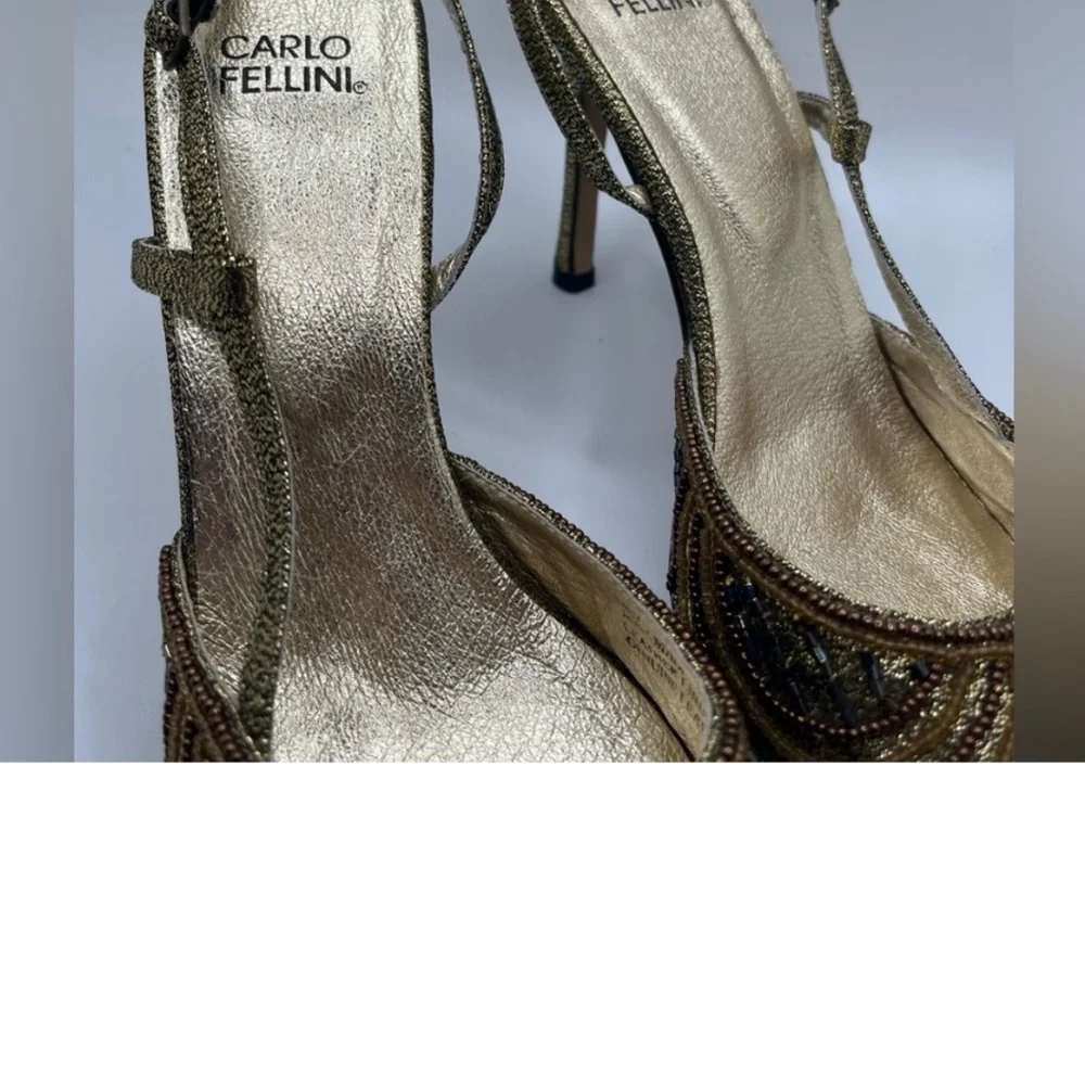 Carlo Fellini Women’s Lyli Nightlife Sequin Slingback Gold Shoes Size 8 - Picture 4 of 10